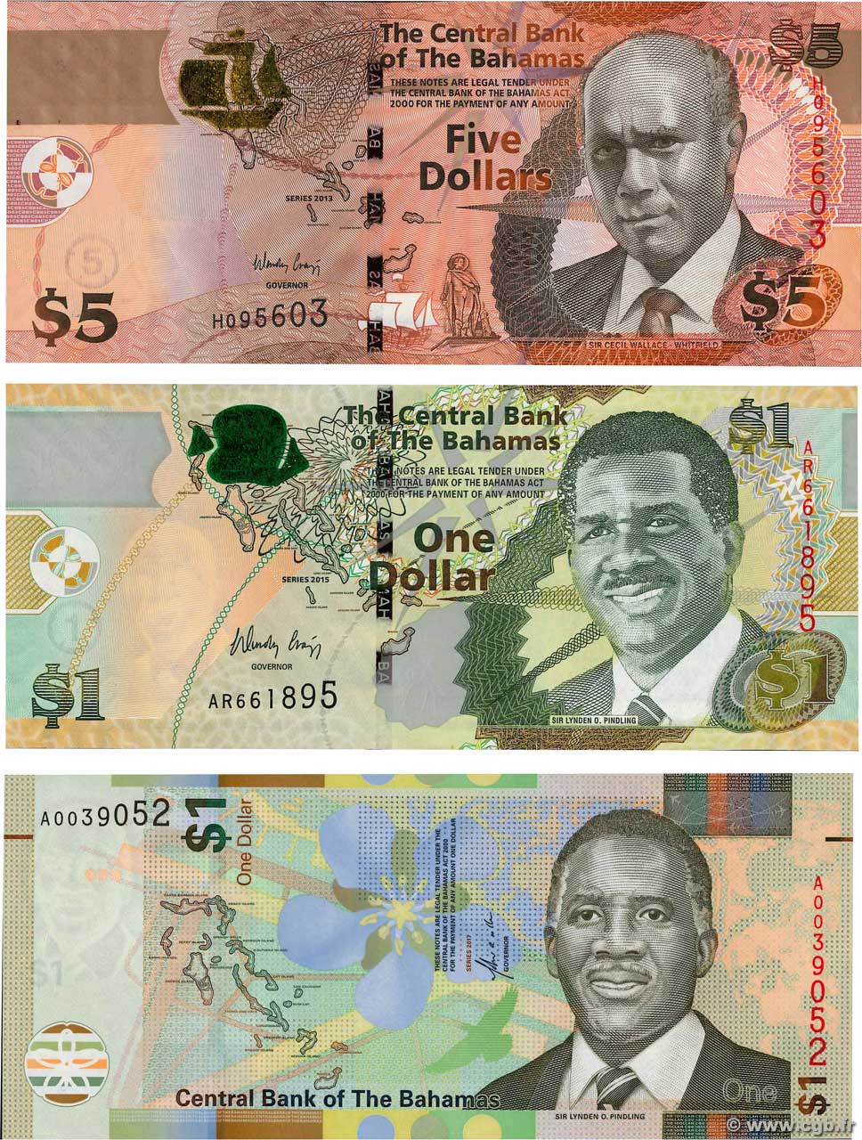Lot de 3 Billets BAHAMAS  2015 P.LOT NEUF