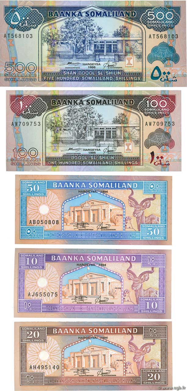 Lot de 5 billets  SOMALILAND  1994 P.LOT NEUF