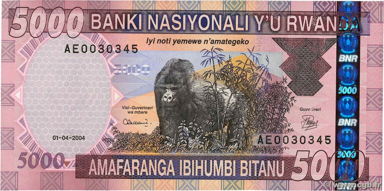 5000 Francs RWANDA  2004 P.33 NEUF