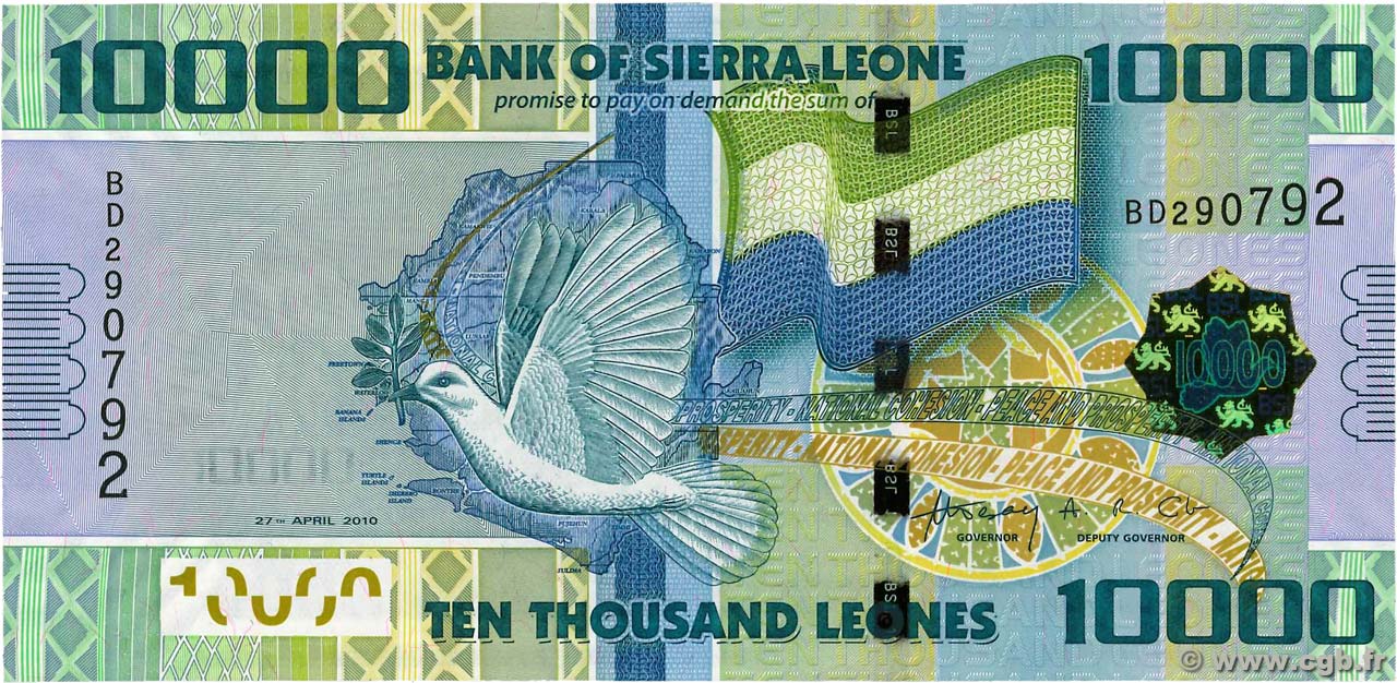 10000 Leones SIERRA LEONE  2010 P.33a FDC