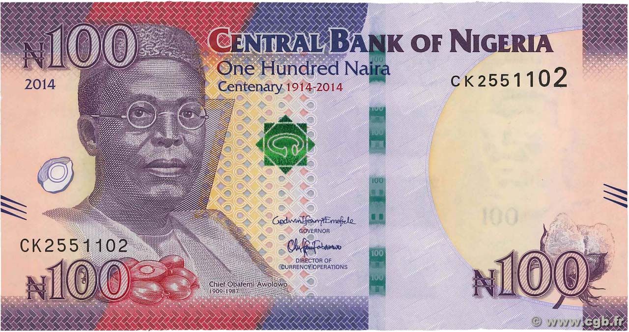 100 Naira Commémoratif NIGERIA  2014 P.41 ST