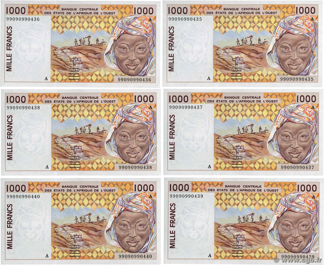1000 Francs Consécutifs ESTADOS DEL OESTE AFRICANO  1999 P.111Ai SC