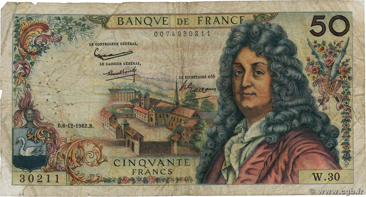 50 Francs RACINE FRANCIA  1962 F.64.03 q.B