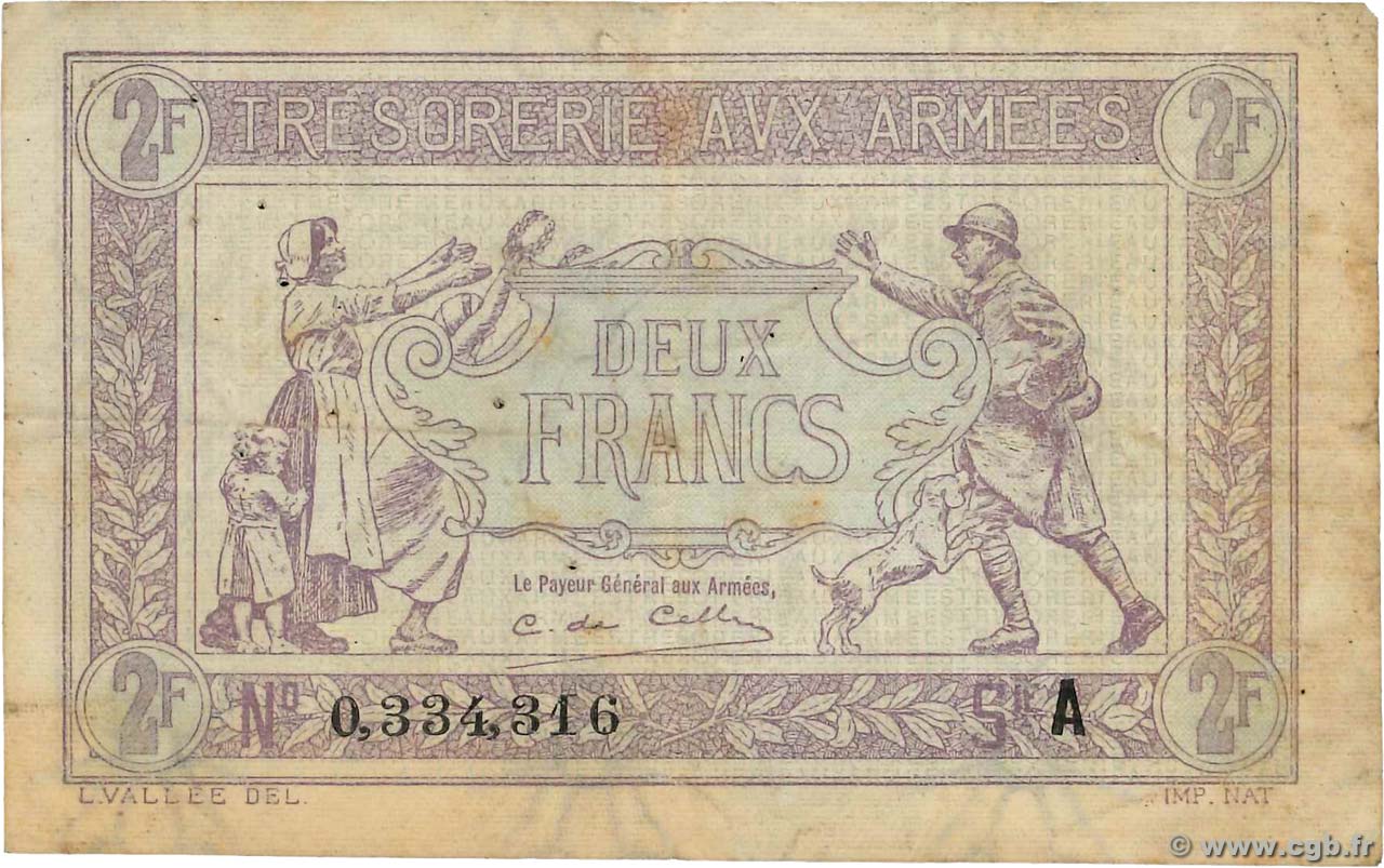 2 Francs TRÉSORERIE AUX ARMÉES FRANCIA  1917 VF.05.01 BC