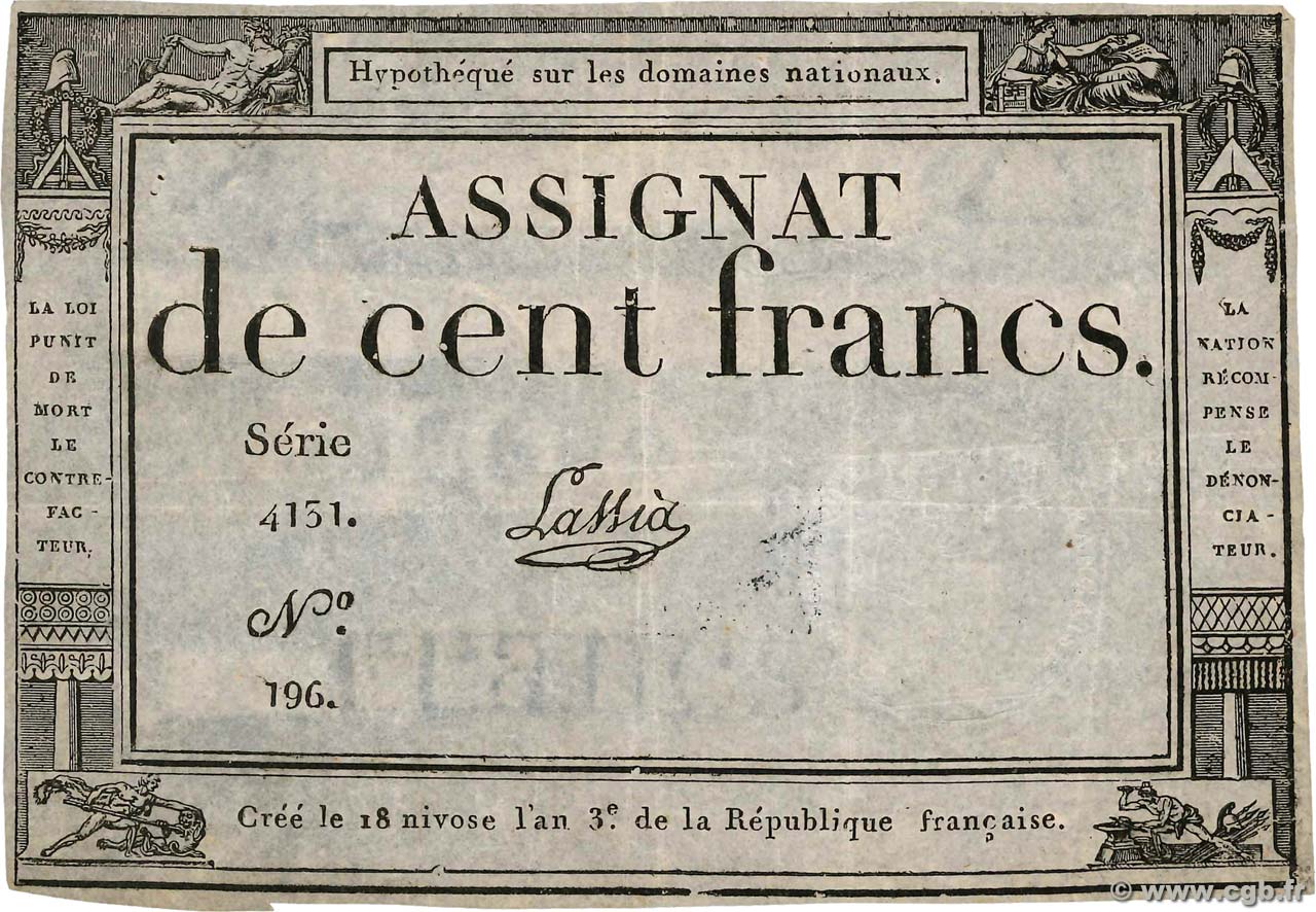 100 Francs FRANKREICH  1795 Ass.48a SS