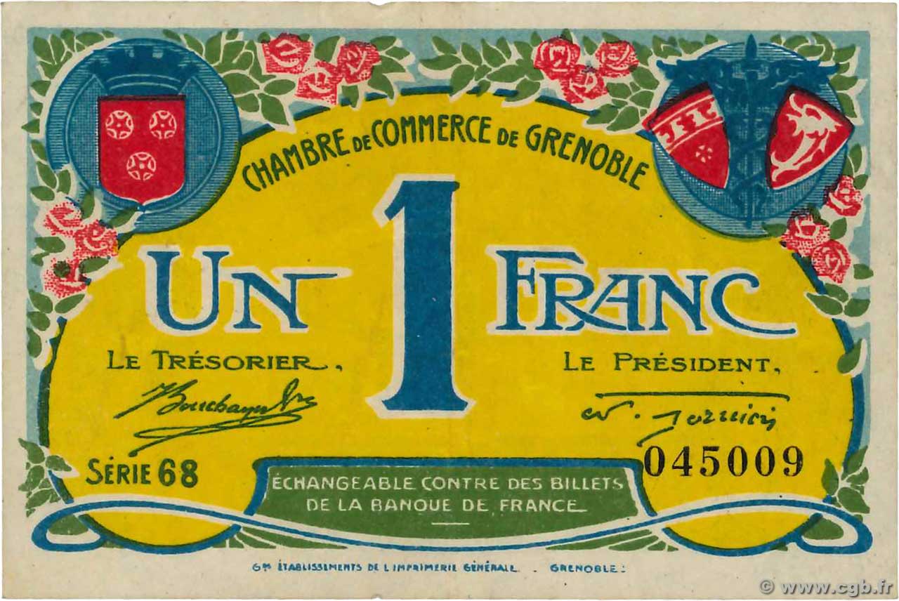1 Franc FRANCE régionalisme et divers Grenoble 1917 JP.063.20 TTB