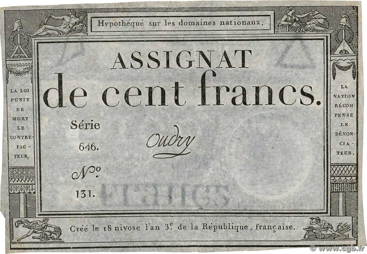 100 Francs FRANCE  1795 Ass.48a SUP à SPL