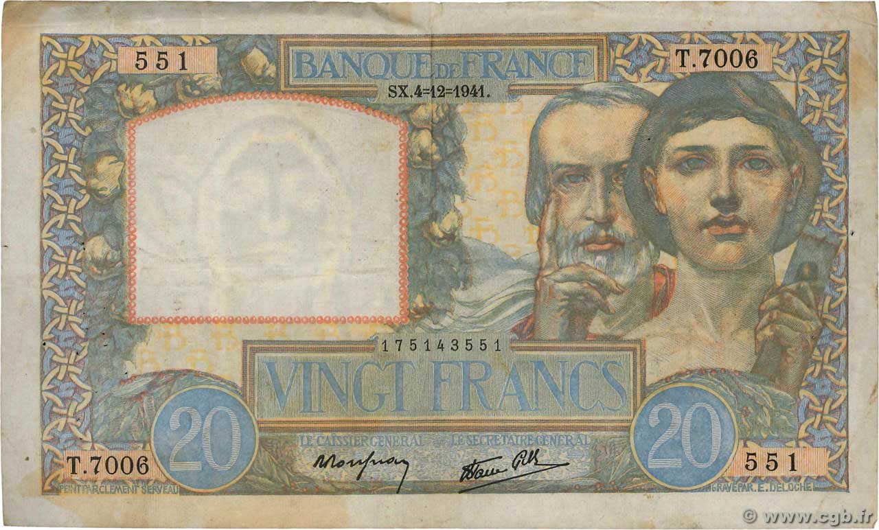 20 Francs TRAVAIL ET SCIENCE FRANCIA  1941 F.12.20 MB
