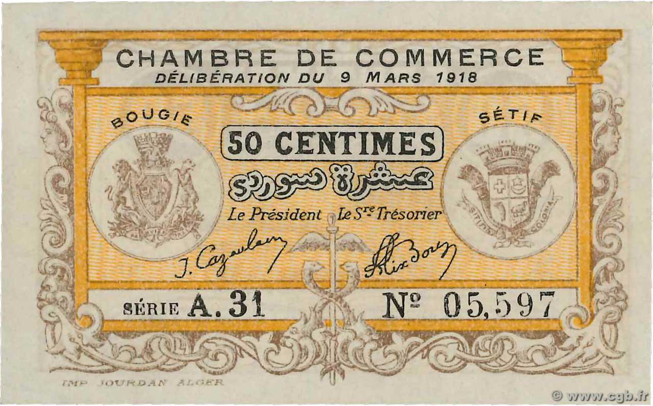 50 Centimes FRANCE regionalismo y varios Bougie, Sétif 1918 JP.139.03 FDC