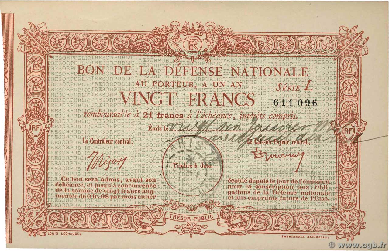20 Francs FRANCE regionalismo e varie  1915  q.AU