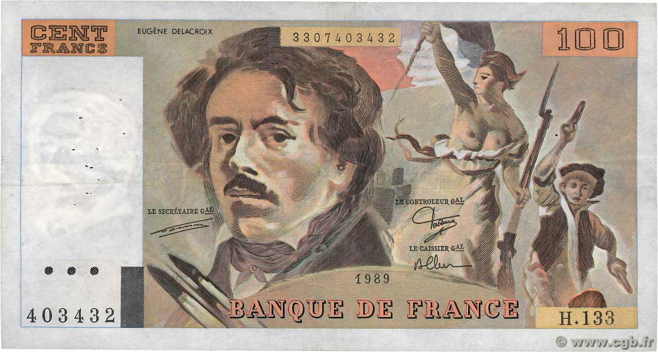 100 Francs DELACROIX modifié FRANCE  1989 F.69.13a TTB