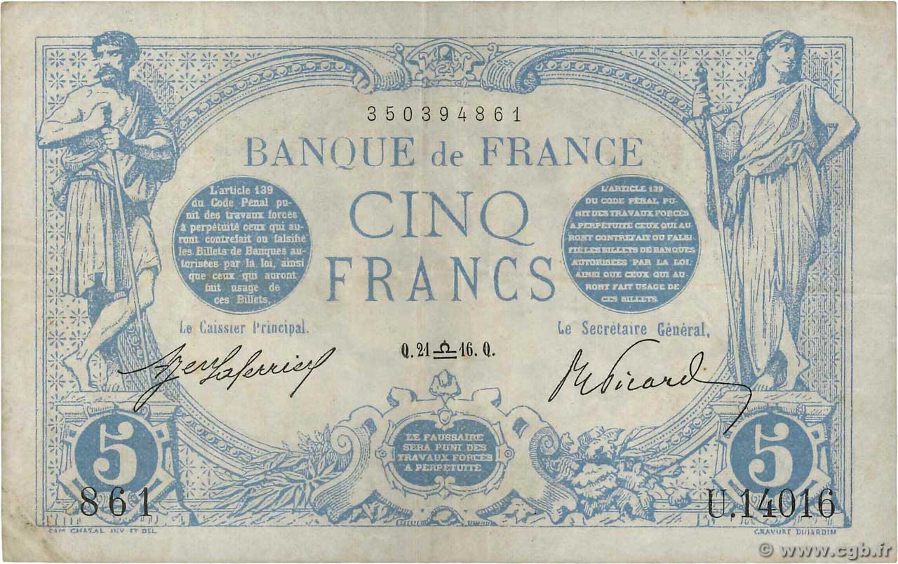 5 Francs BLEU FRANCE  1916 F.02.43 TTB