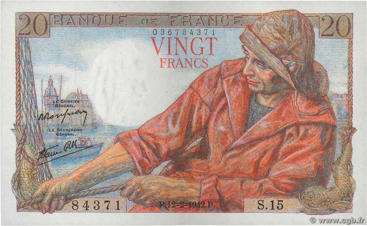 20 Francs PÊCHEUR FRANCIA  1942 F.13.01 EBC+