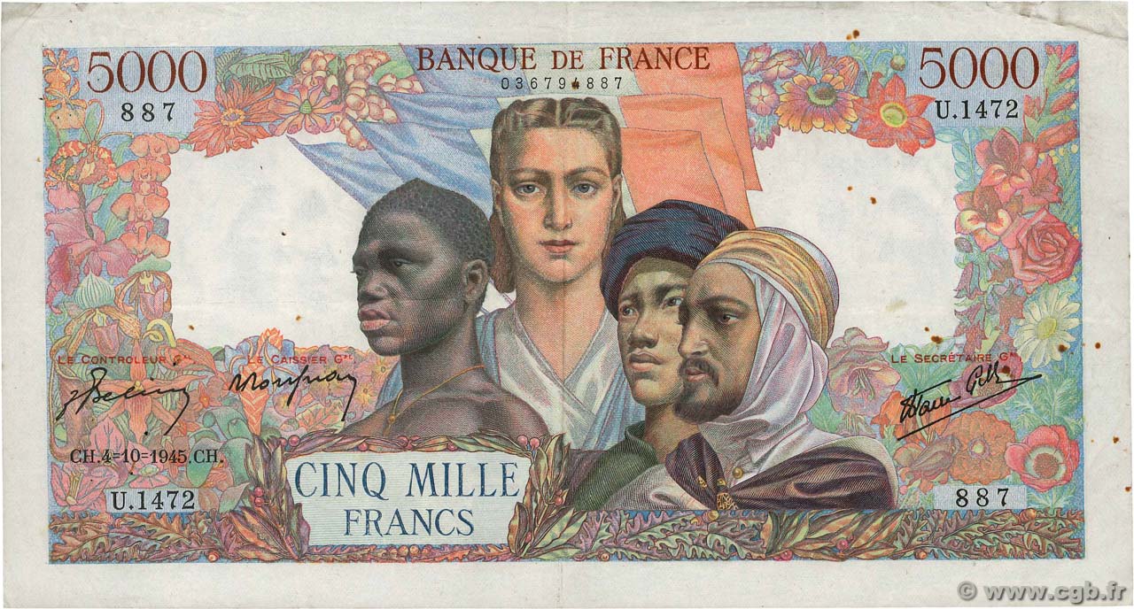5000 Francs EMPIRE FRANÇAIS FRANCIA  1945 F.47.46 BC+