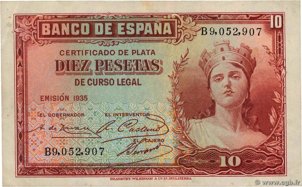 10 Pesetas ESPAÑA  1935 P.086a MBC