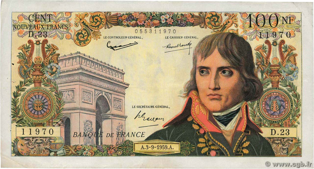 100 Nouveaux Francs BONAPARTE FRANKREICH  1959 F.59.03 SS