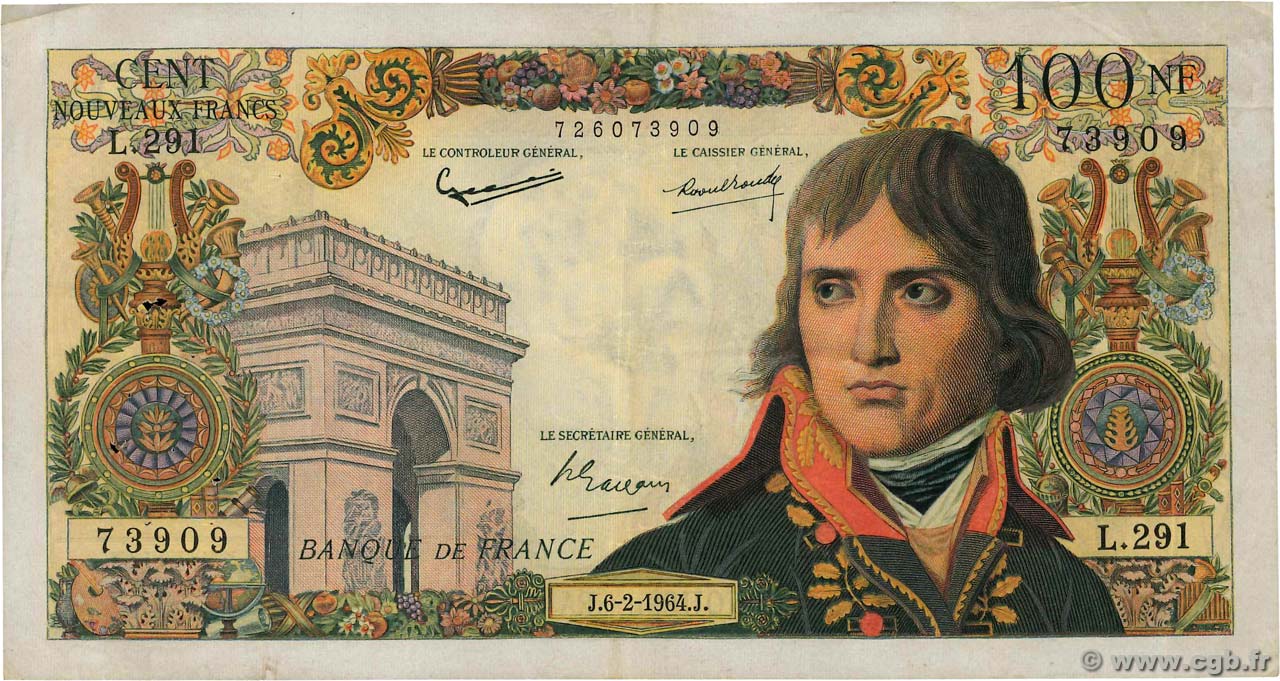 100 Nouveaux Francs BONAPARTE FRANCE  1964 F.59.25 VF-