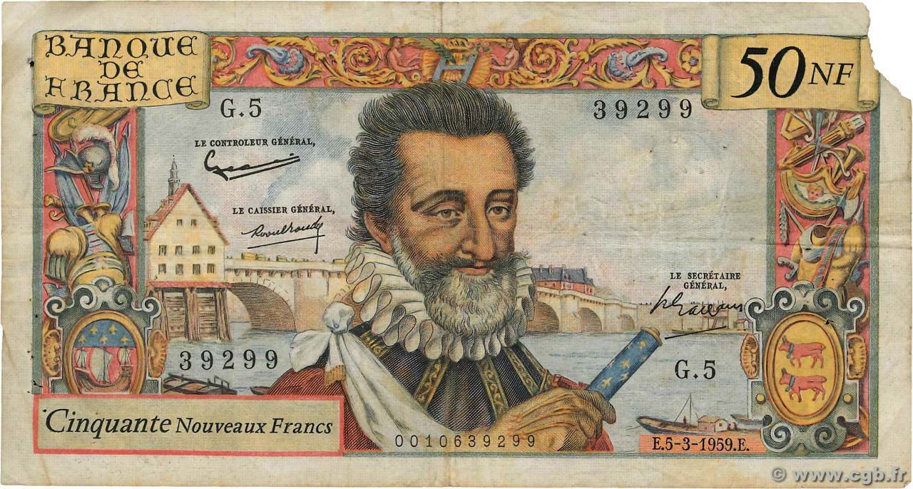 50 Nouveaux Francs HENRI IV FRANCIA  1959 F.58.01 BC