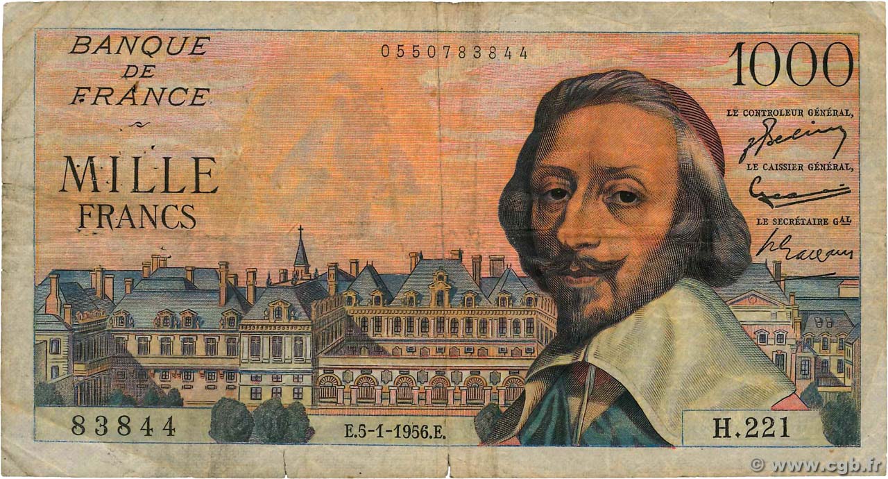 1000 Francs RICHELIEU FRANCIA  1956 F.42.18 q.MB