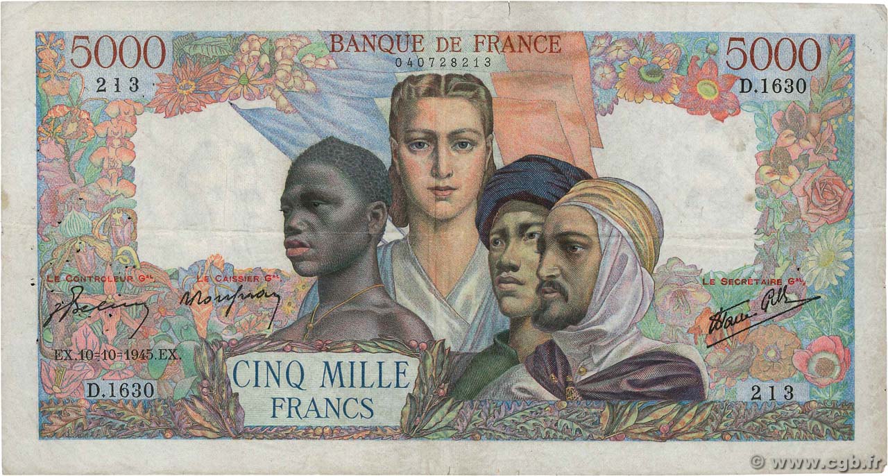 5000 Francs EMPIRE FRANÇAIS FRANCIA  1945 F.47.47 q.BB