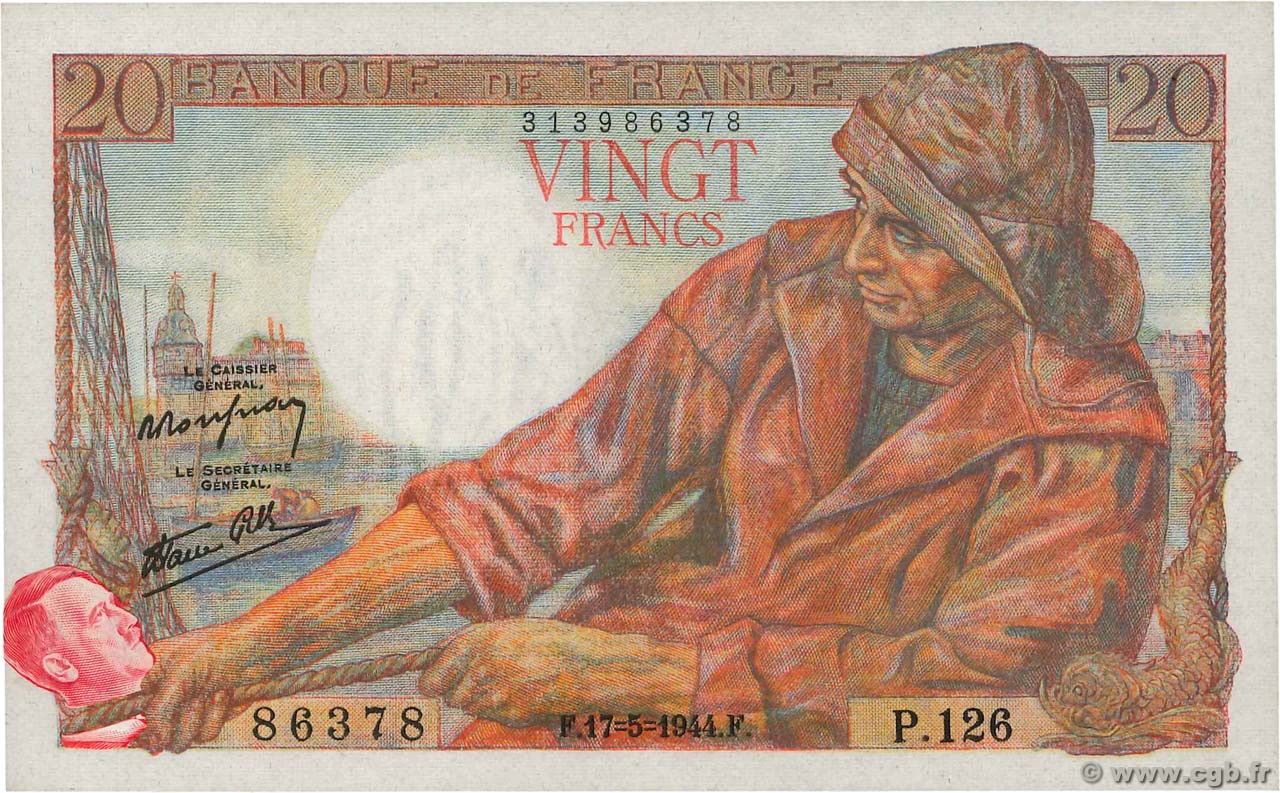 20 Francs PÊCHEUR FRANCE  1944 F.13.09 NEUF