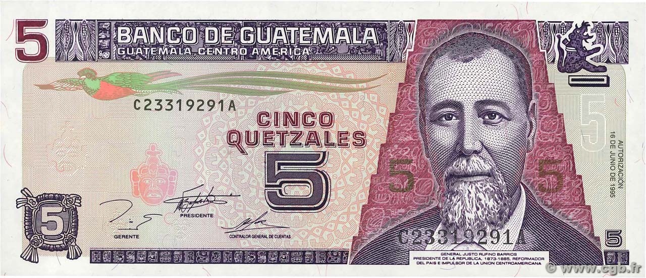 5 Quetzales GUATEMALA  1995 P.088c UNC