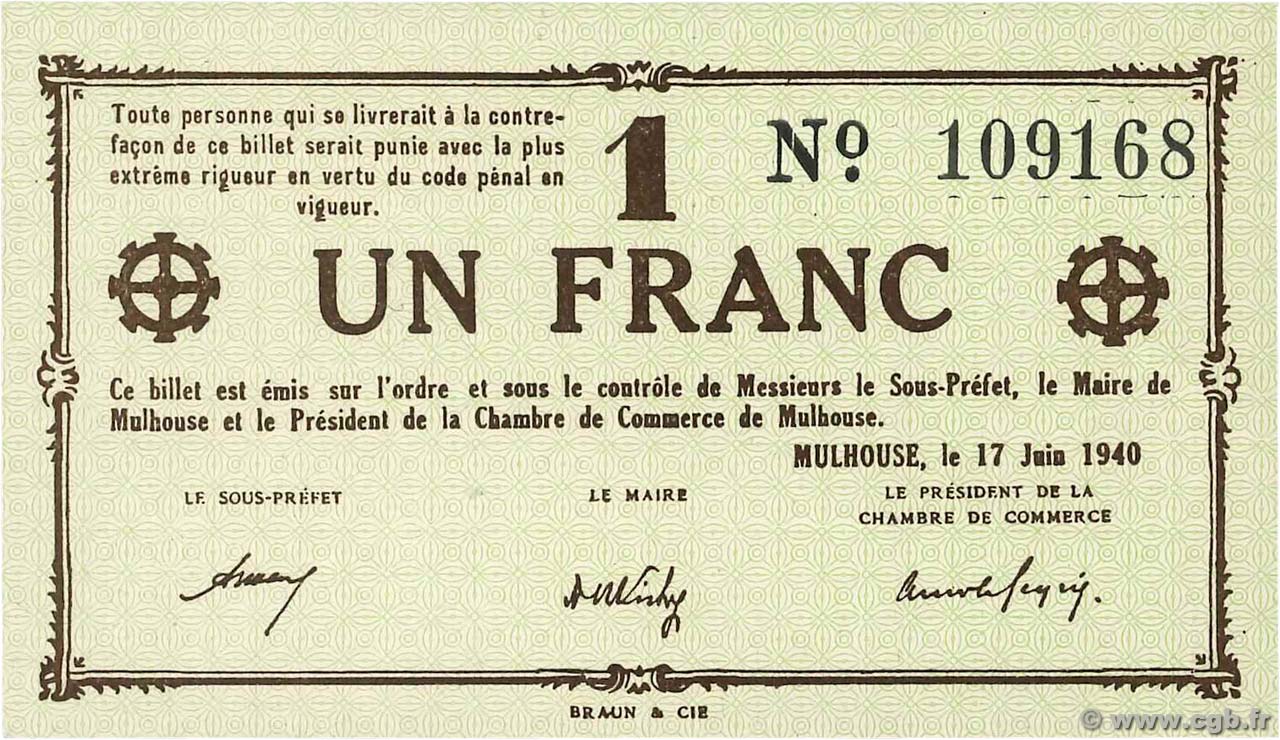 1 Franc FRANCE Regionalismus und verschiedenen Mulhouse 1940 K.063 fST+