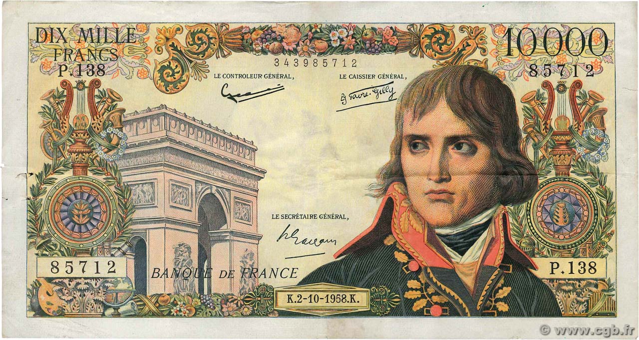 10000 Francs BONAPARTE FRANCE  1958 F.51.13 pr.TTB