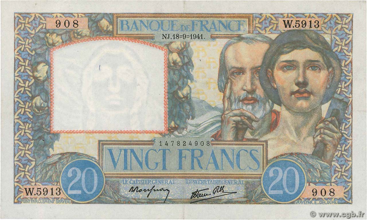20 Francs TRAVAIL ET SCIENCE FRANCIA  1941 F.12.18 MBC