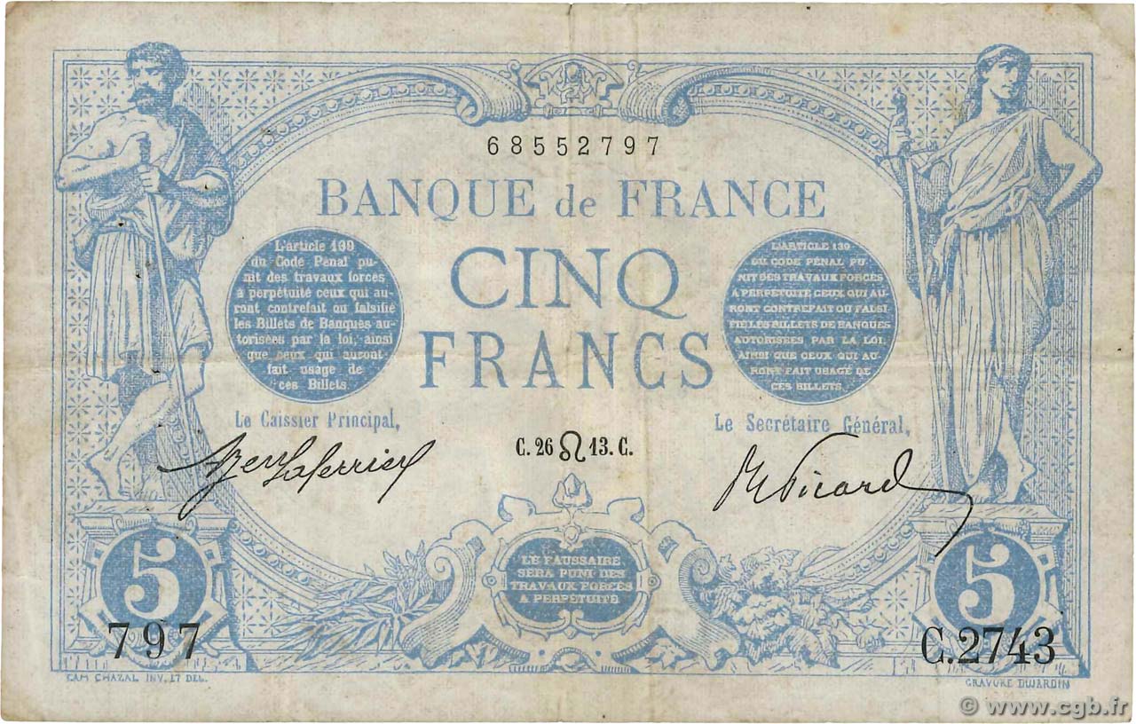 5 Francs BLEU FRANCE  1913 F.02.19 TB