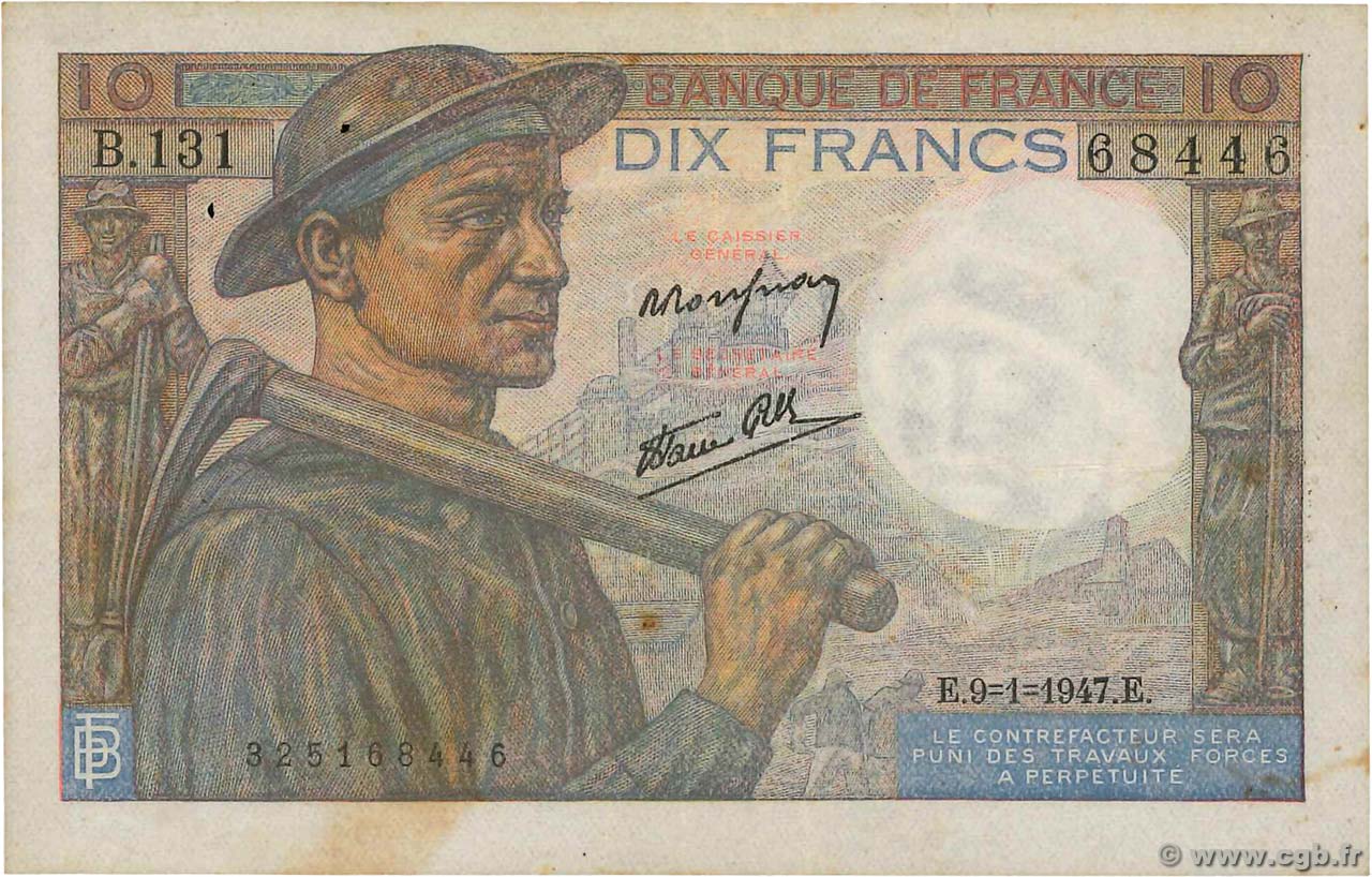 10 Francs MINEUR FRANCE  1947 F.08.17 TB