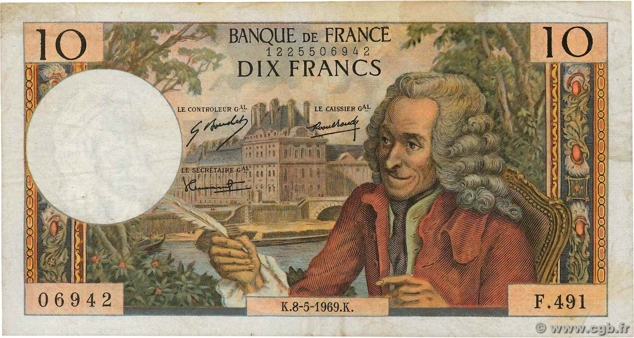 10 Francs VOLTAIRE FRANCE  1969 F.62.38 F