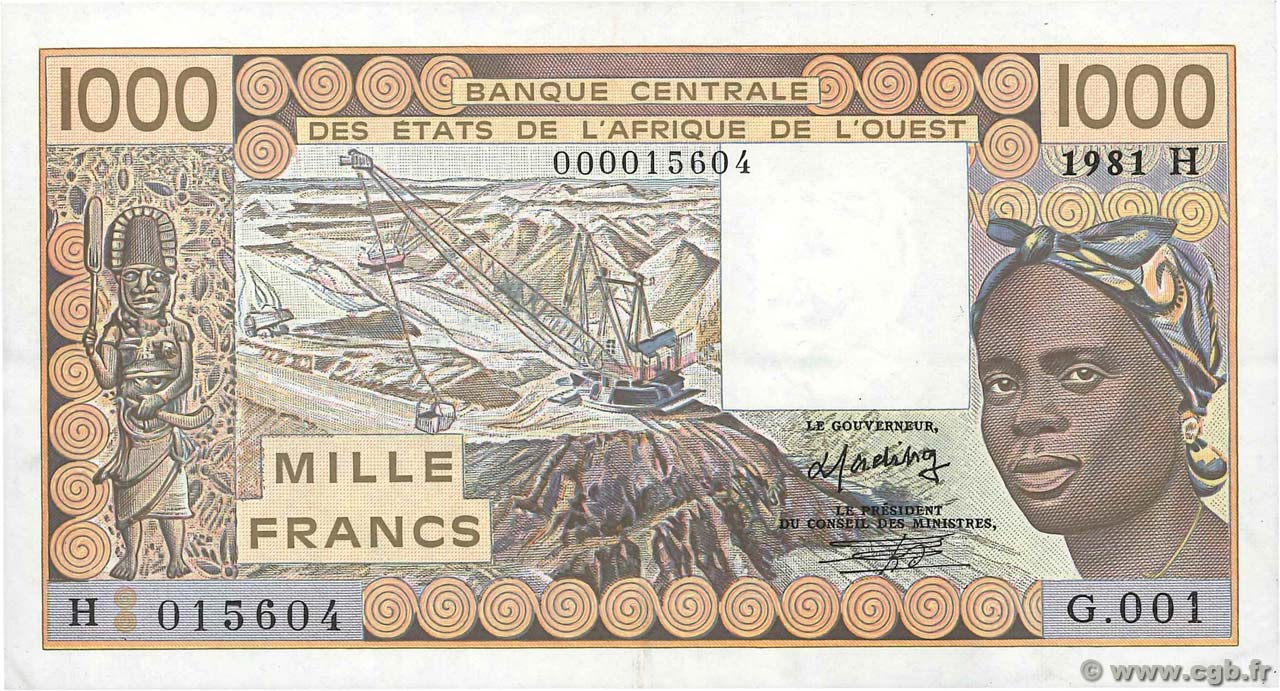 1000 Francs ÉTATS DE L AFRIQUE DE L OUEST  1981 P.607Hbx pr.SUP