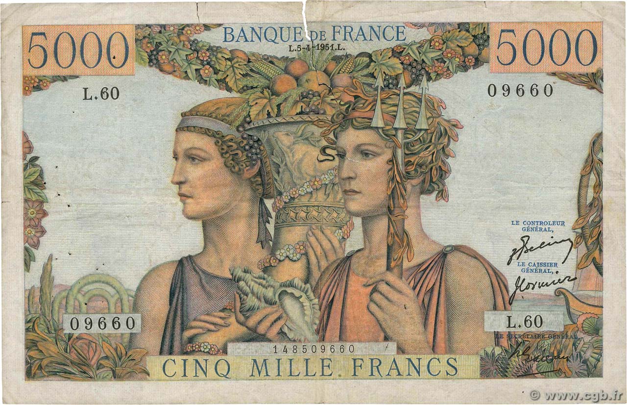 5000 Francs TERRE ET MER FRANCE  1951 F.48.04 TB