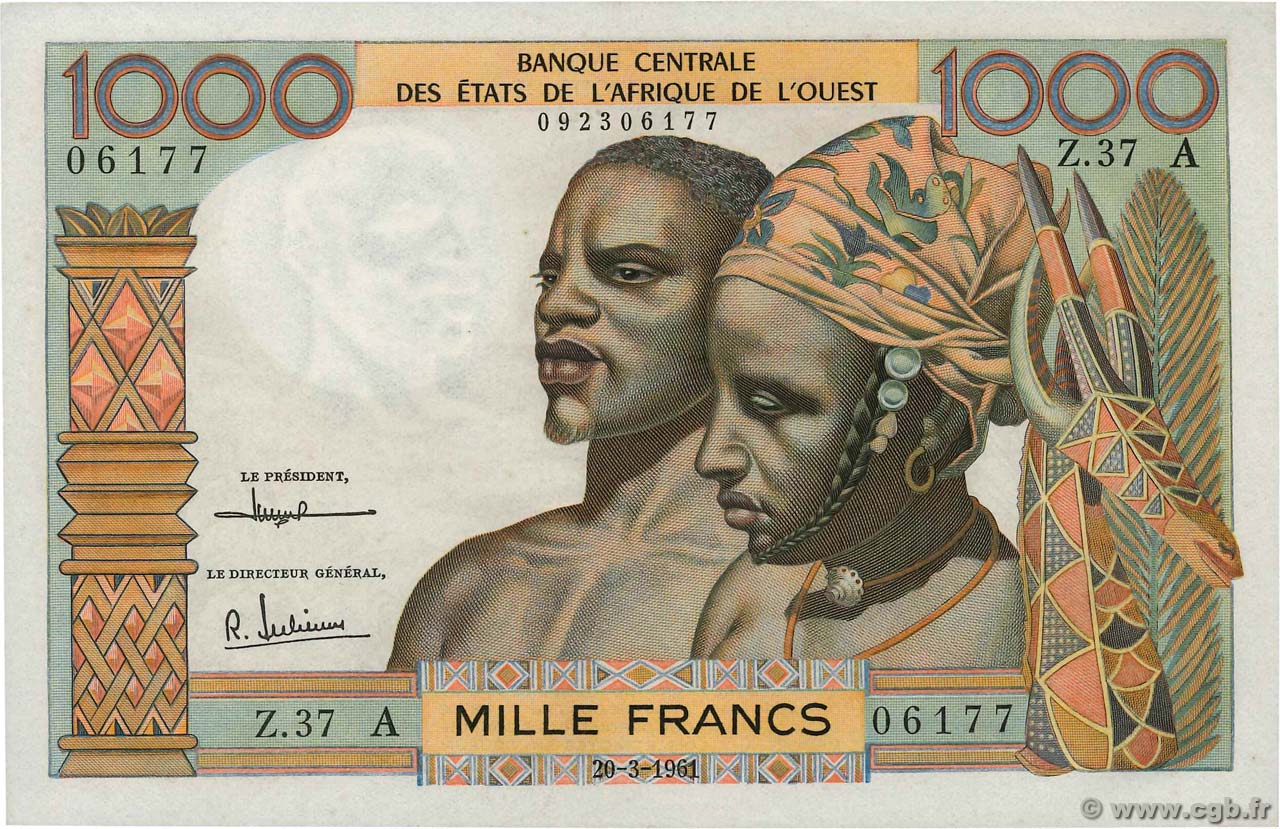 1000 Francs ÉTATS DE L AFRIQUE DE L OUEST  1961 P.103Ac SUP