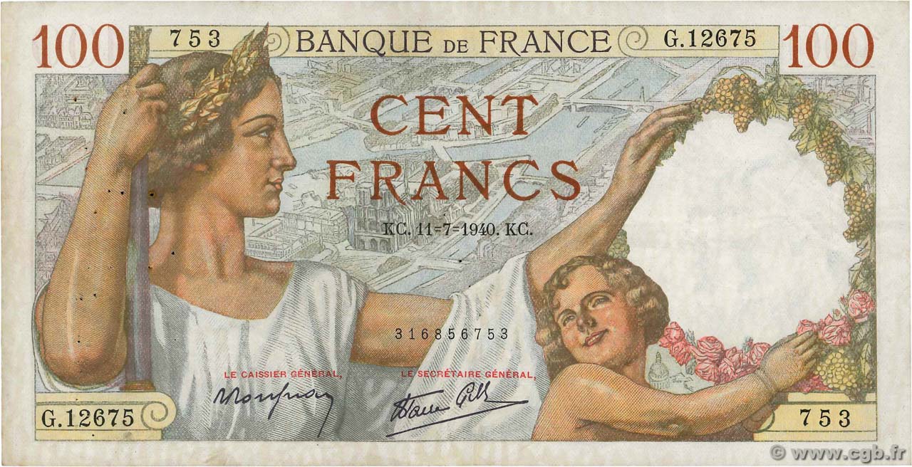 100 Francs SULLY FRANCIA  1940 F.26.33 q.BB