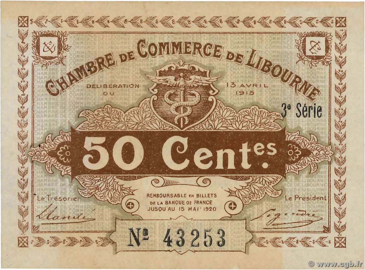 50 Centimes FRANCE regionalism and various Libourne 1915 JP.072.15 VF