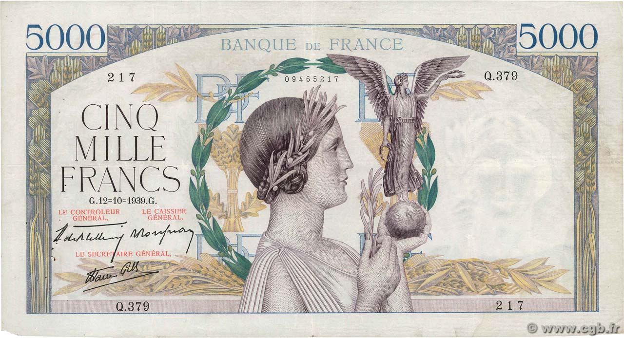 5000 Francs VICTOIRE Impression à plat FRANCE  1939 F.46.14 TB+