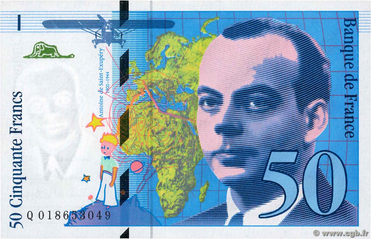 50 Francs SAINT-EXUPÉRY modifié FRANCIA  1994 F.73.01b q.FDC