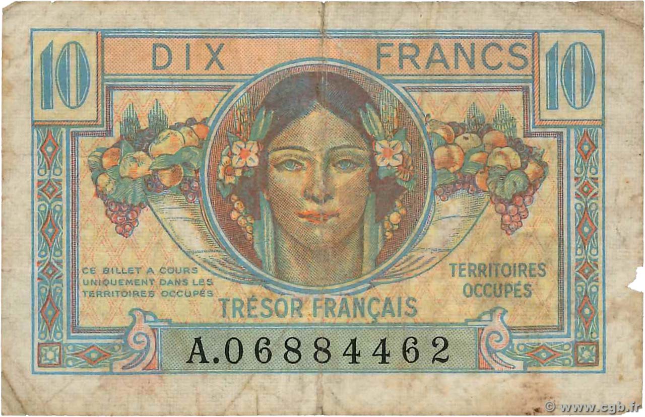 10 Francs TRÉSOR FRANÇAIS FRANCIA  1947 VF.30.01 RC+