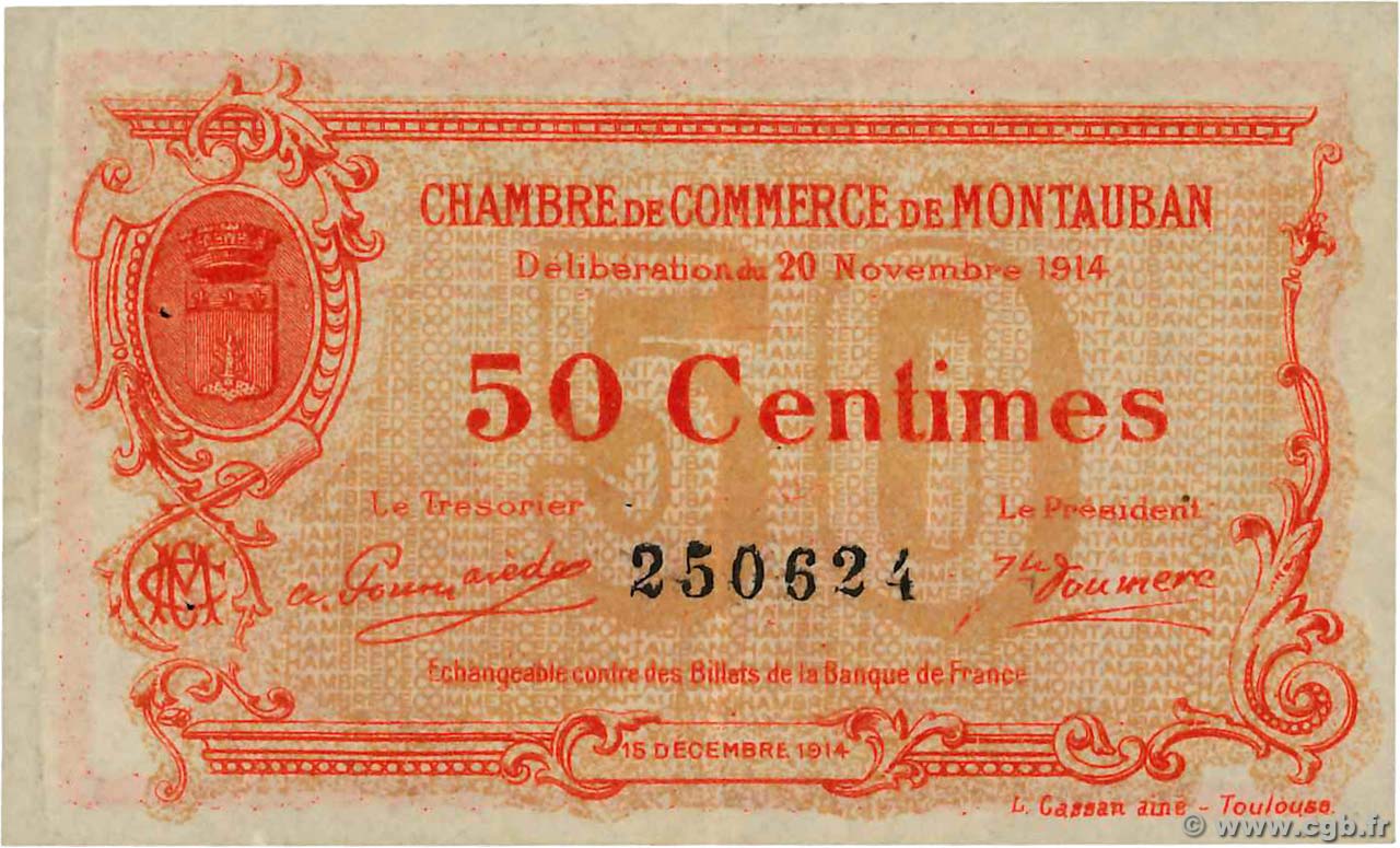 50 Centimes FRANCE regionalism and various Montauban 1914 JP.083.01 VF
