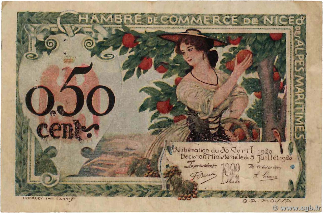 50 Centimes FRANCE regionalismo y varios Nice 1920 JP.091.09 BC
