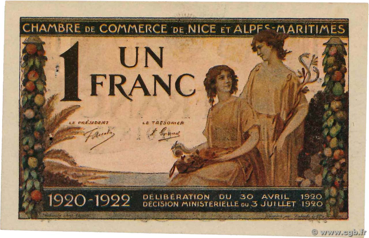 1 Franc FRANCE regionalismo y varios Nice 1920 JP.091.11 MBC+