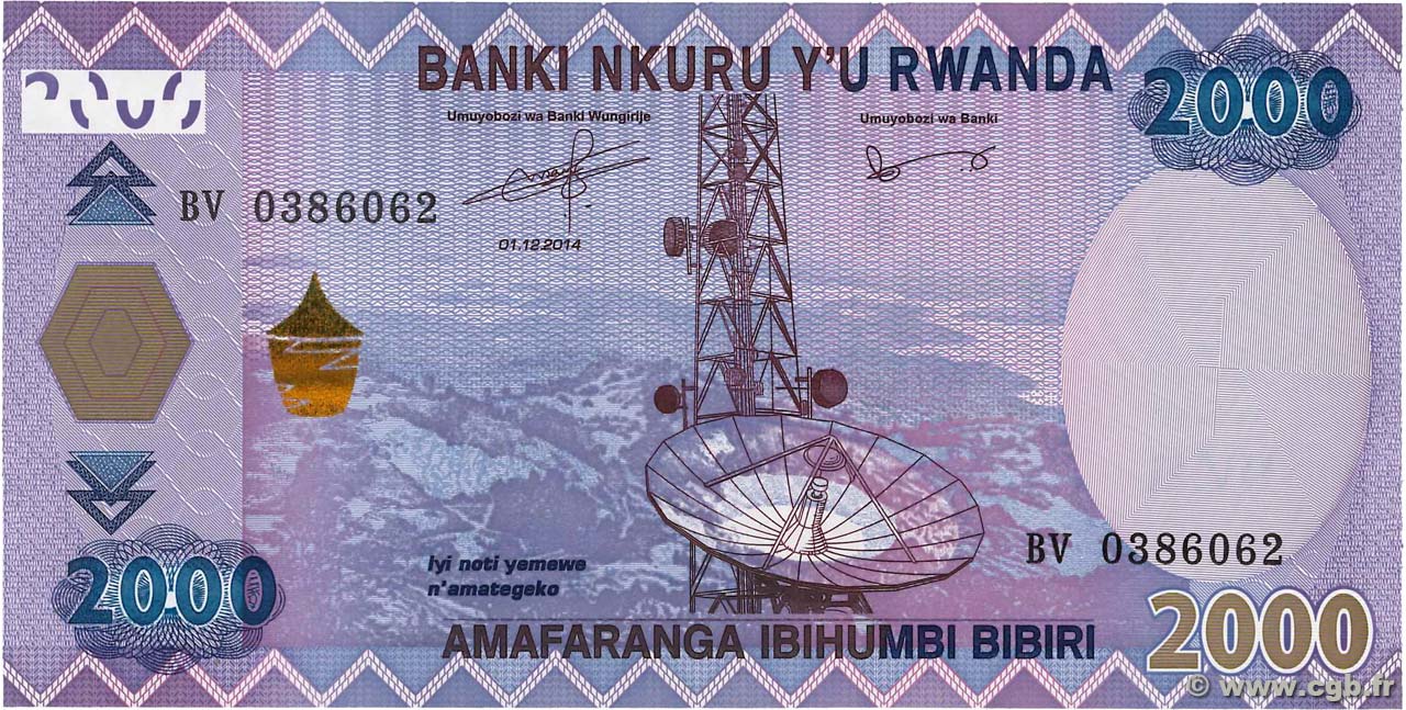 2000 Francs RUANDA  2014 P.40 FDC