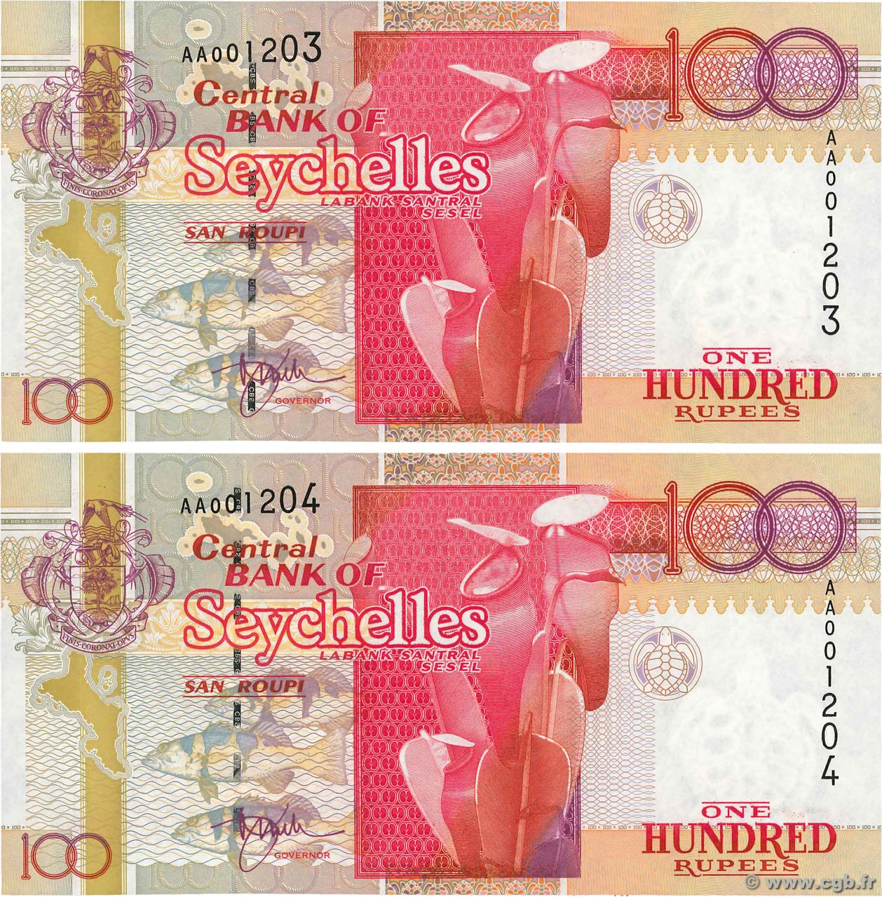 100 Rupees Consécutifs SEYCHELLES  2001 P.40a UNC-