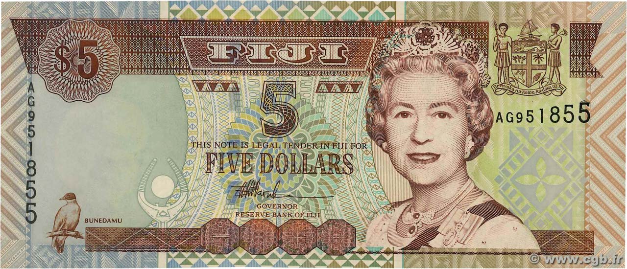 5 Dollars FIJI  2002 P.105b UNC