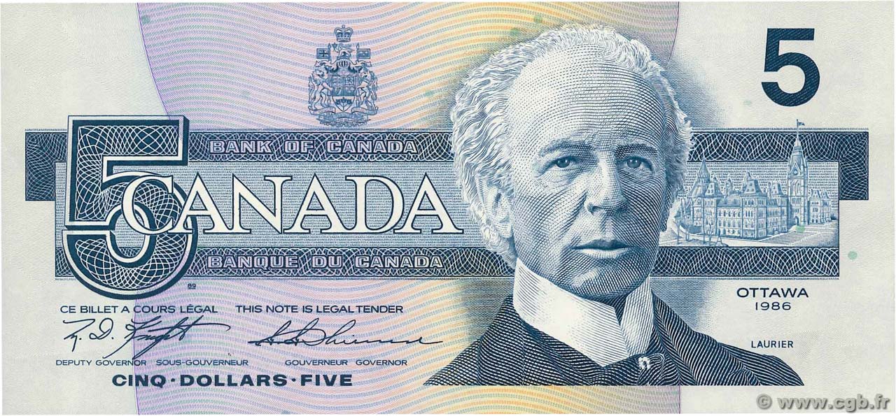 5 Dollars CANADA  1986 P.095d UNC