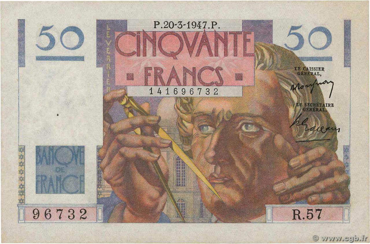 50 Francs LE VERRIER FRANCIA  1947 F.20.07 EBC