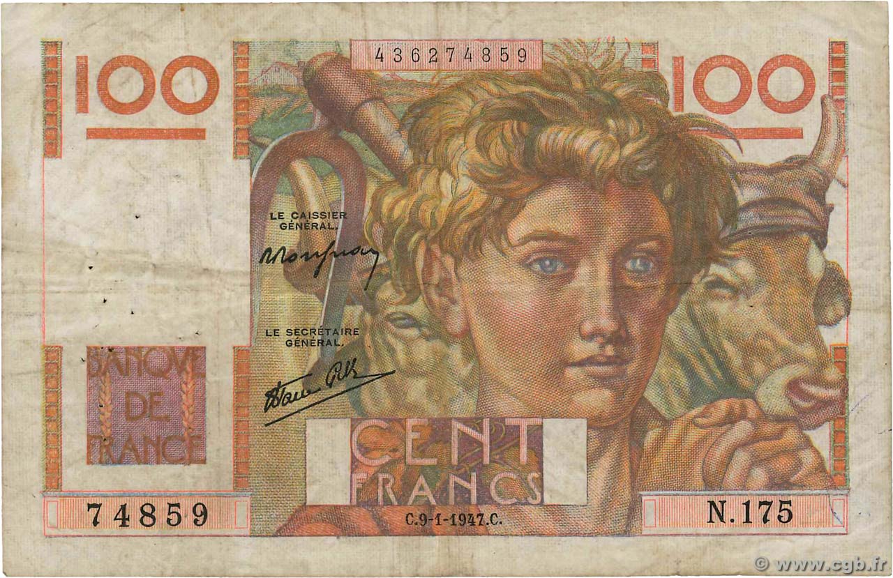 100 Francs JEUNE PAYSAN FRANCIA  1947 F.28.13 MB