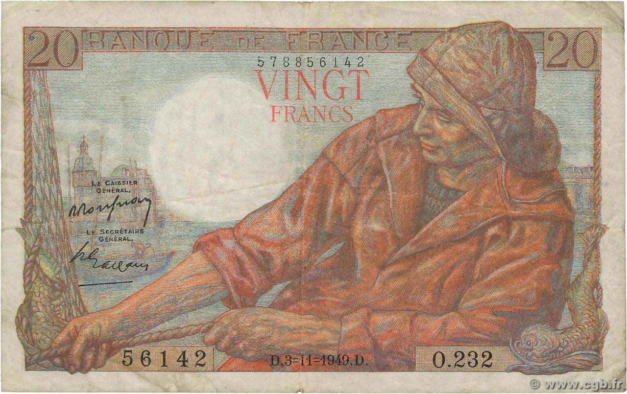 20 Francs PÊCHEUR FRANCIA  1949 F.13.16 q.BB